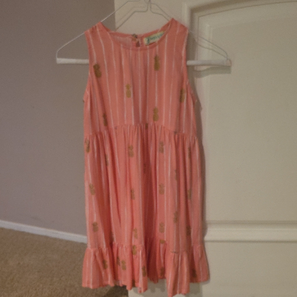Pink Sleeveless Kids Dress with Gold Accents